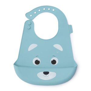 Babero Maternelle con Bolsillo de Silicona Osito para Bebés y Niños Celeste