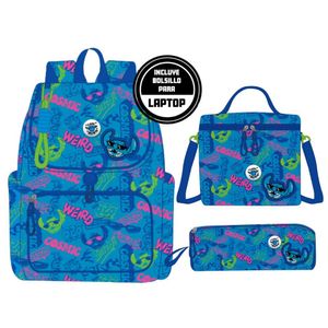 Pack Escolar Mochila Oficio Premium Disney Stitch Azul