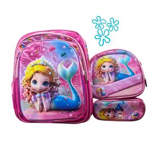 Mochila con Luces Lonchera y Cartuchera para Niñas Modelo Sirena