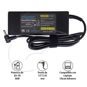 Cargador Chuwi/advance 12v 3a 36w (3.5*1.35mm) Negro