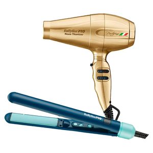 Combo BabylissPRO Alisadora Hip Iónica BHCI2162PE y Secador Portofino Dorado BNTG6610PE