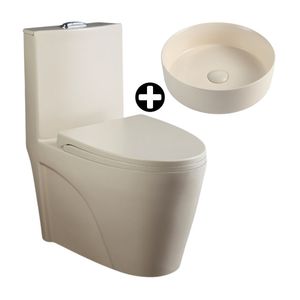 COMBO Inodoro One Piece Orange Palermo Ivory Mate + Ovalín Nápoles 36x36x11.4cm Beige Mate Orange