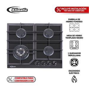 COMBO Cocina Empotrable Klimatic Aleesia 4 Hornillas a Gas + Campana Klimatic CK601NE/M Negra 60cm