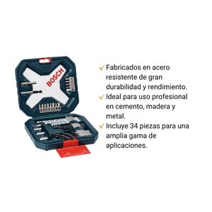 COMBO Taladro Percutor Inalámbrico GSB 183-LI + Batería + Cargador + Maletín + Brocas y puntas para madera y concreto Xline 34 piezas Bosch