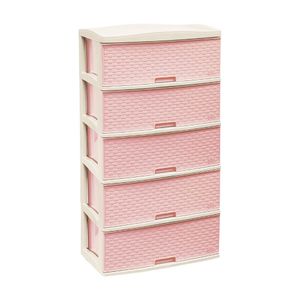 Cómoda Plástica Kusi Ratan 5 Pisos Rosado Bebé con Beige