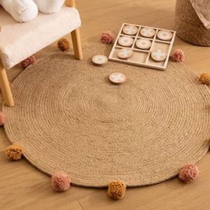 Alfombra Redonda Con Pompones Yute 78cm
