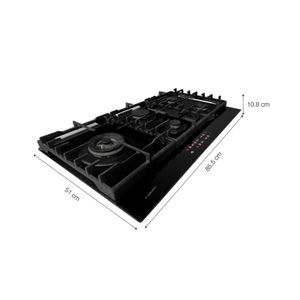 Cocina Encimera Sole S.Collection Vidrio Templado Full Touch Gas 5 Hornillas Negro 90cm