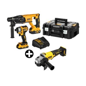 COMBO Dewalt Inalámbrico DCK260D1P1T-K8: Rotomartillo + Atornillador de Impacto + Esmeril Angular + 2 Baterías