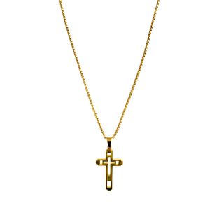 Collar Cruz Doble en Acero Inoxidable Enchapado en Oro de 18K
