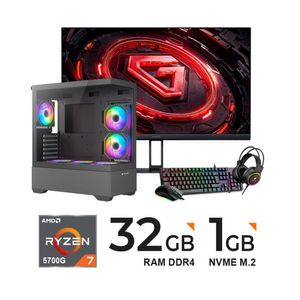 Computadora PC RYZEN 7 5700G 4.60GHz 32GB DDR4 1TB M.2 MONITOR 23.8"FHD KIT TECLADO,MOUSE 3 EN 1