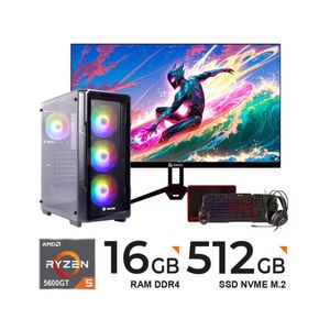 Computadora PC RYZEN 5 5600GT 4.60GHz 16GB DDR4 512GB M.2 MONITOR 23.8"FHD KIT TECLADO,MOUSE 4 EN 1