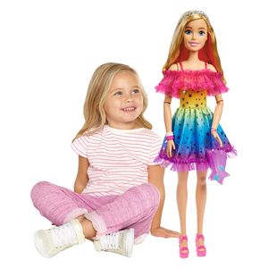 Muñeca Barbie Rubia Arcoiris Articulada Gigante de 71 cm