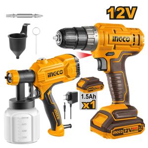 Combo Taladro Atornillador Ingco 12V CDLI1218 + Pistola para Pintar Ingco 450W SPG3508