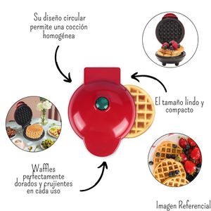 Mini Wafflera Antiadherente Eléctrica Circular-Rojo