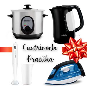 CUATRICOMBO PRACTIKA HERVIDOR+BATIDORA DE INMERSION+PLANCHA+ARROCERA