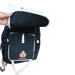 Mochila Escolar Capibara Nylon Estampado Beige