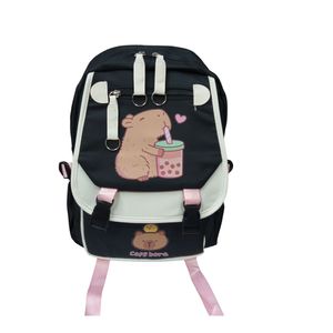 Mochila Escolar Capibara Nylon Estampado Beige