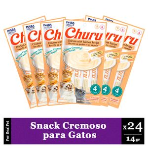 Snack Cremoso Gato Churu Pollo y Salmón 6 sobres x 4 tubos