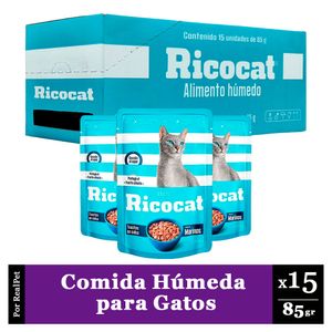 Pack Caja x15 Comida Húmeda para Gato Ricocat Marinos 85gr