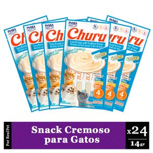 Snack Cremoso Gato Churu Atún y Mariscos 6 sobres x 4 tubos