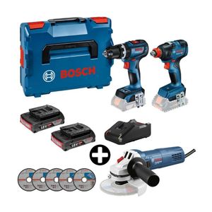 COMBO Bosch: Taladro percutor GSB-90C 18V + Llave de impacto GDX 18V-200 + Amoladora angular GWS 700 -710W + 5 discos