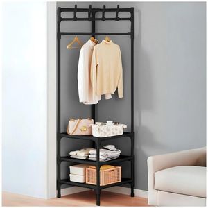 Estante Organizador Colgador de Ropa Esquinero con 3 Repisas 190x42x42cm Negro