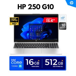 LAPTOP HP 250 G10  15.6" HD LED Core i5-1334U  4.60GHz 10 Núcleos 16GB DDR4  512GB SSD  FREEDOS