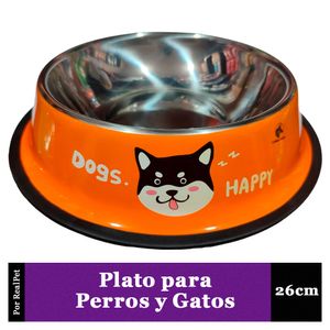 Plato Antideslizante Grande para Perro y Gato Naranja
