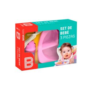 Vajilla Bebe termica Basa Pdivision+Vaso+Cubierto Rosado