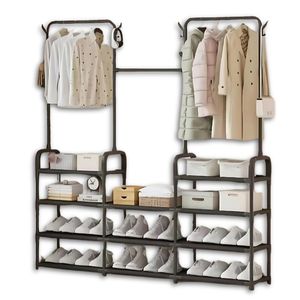 Ropero Colgador Organizador de Ropa Elegante 3 Cuerpos 164x137x26cm Negro