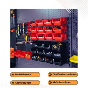 Organizador De Herramientas De Pared Negro con Rojo