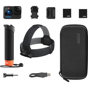 GoPro HERO12 Black Paquete de Vacaciones: Cámara de Acción, Mango Flotante, Montura para Cabeza, Bat