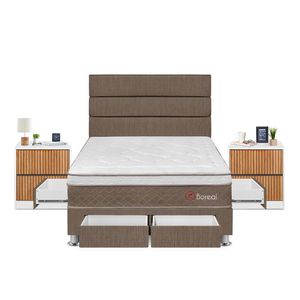 Dormitorio Boreal Con 4 Cajones 2 Plazas + Velador Roma + Respaldo Marron