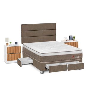 Dormitorio Boreal Con 4 Cajones 2 Plazas + Velador Roma + Respaldo Marron