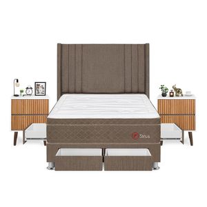 Dormitorio Sirius Con 4 Cajones 2 Plazas + Velador Milan + Respaldo Marron
