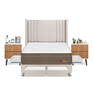 Dormitorio Sirius Con 4 Cajones 2 Plazas + Velador Milan + Respaldo Beige