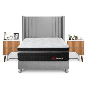Dormitorio Platinium Con 4 Cajones 2 Plazas + Velador Milan + Respaldo Plata