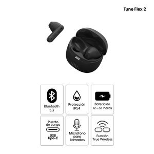 Audífonos bluetooth True Wireless JBL Tune Flex 2 cancelación de ruido, duración máx. 48 horas con estuche de carga, negro