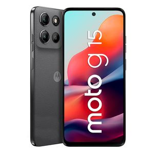 Celular Motorola Moto G15 4G 256GB, 4GB RAM, cámara principal 50MP + 5MP, frontal 8MP, 6.72", gris