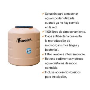 COMBO Tanque de Agua Arena Rotoplas Plus 1100 litros + Kit de Accesorios + Electrobomba Centrífuga Werken 1 HP 100L/min Metal