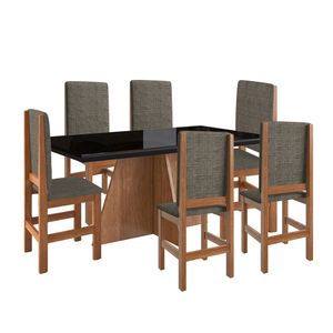 Juego de Comedor 2020 Home 1.60X0.90 Canela/Negro 6 Sillas Canela / Linho