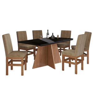 Juego de Comedor 2020 Home 1.60X0.90 Canela/Negro 6 Sillas Canela / Cacao