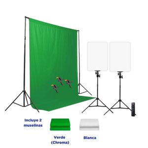 Kit Fondo 2 en 1 (Blanco y Verde) + Panel LED Mobet M777 Dúo