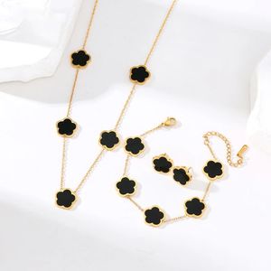 Set Collar Aretes y Pulsera Trébol Negro Para Suerte Mujer Accesorios