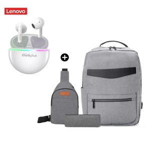 Audífono Lenovo Thinkplus XT97 Blanco + Mochila Pack 3en1 Antirrobo PortaLap Usb 4.0 Gris