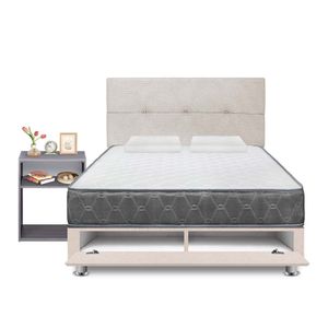 Dormitorio Sabanera Acqua 2 Plazas + Velador Turin Plomo + Respaldo