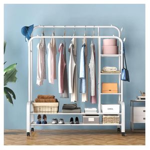 Perchero Estante Organizador Ropa Zapatos Ruedas Doble 165CM FY34 Blanco