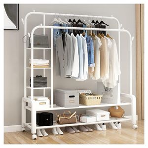 Perchero Estante Organizador Ropa Zapatos Ruedas Doble 165CM FY34 Blanco