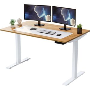 Escritorio Ajustable Eléctrico Uncaged Ergonomics Rise Up con Marco Blanco y Superficie de Bambú Nat