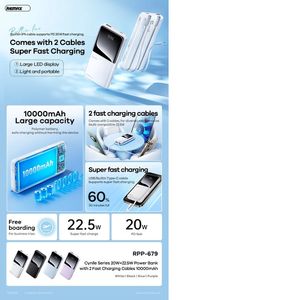 Cargador portátil Remax modelo rpp 679 10000mah 20w 22.5w ultra slim blanco